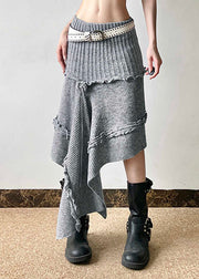 Boho Grey Asymmetrical Design Ruffled Knit Skirts Spring