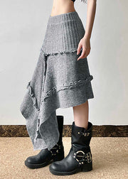 Boho Grey Asymmetrical Design Ruffled Knit Skirts Spring