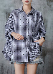 Boho Grey Oversized Plaid Cotton Shirt Top Spring