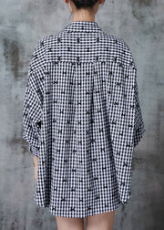 Boho Grey Oversized Plaid Cotton Shirt Top Spring