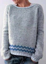 Boho Grey Striped O Neck Cozy Knit Sweaters Fall