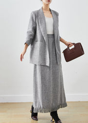 Boho Grey Tasseled Linen Women Sets 2 Pieces Winter