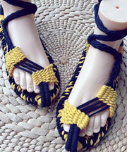 Boho Handmade Knit Fabric Hollow Out Walking Sandals soolinen shoes-20251