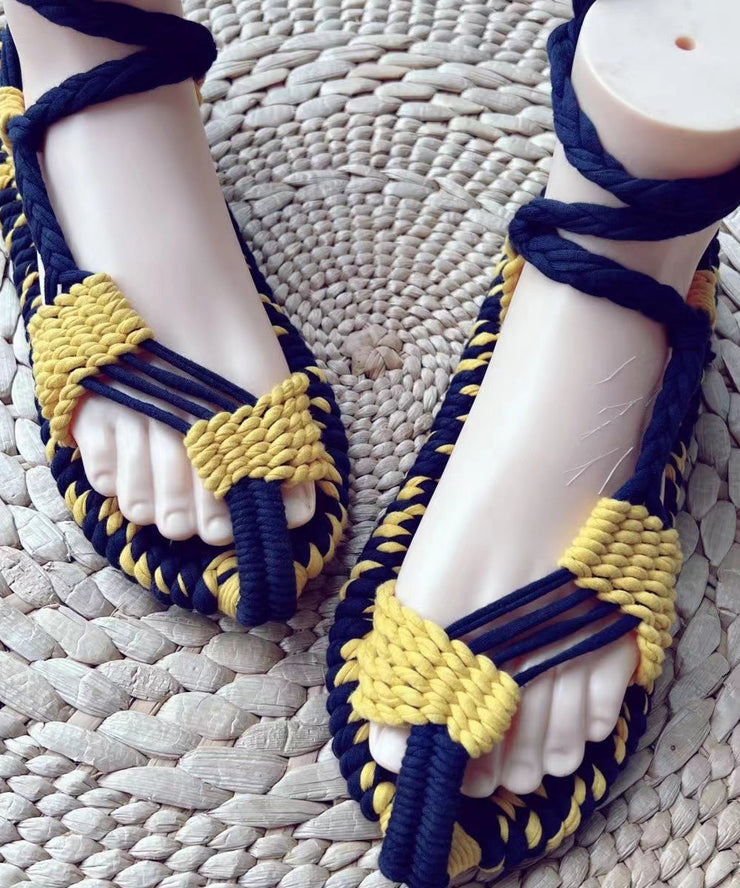 Boho Handmade Knit Fabric Hollow Out Walking Sandals soolinen shoes-20251