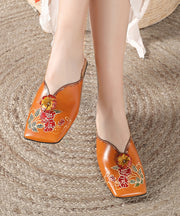 Boho Handmade Orange Comfy Embossed Slide Sandals