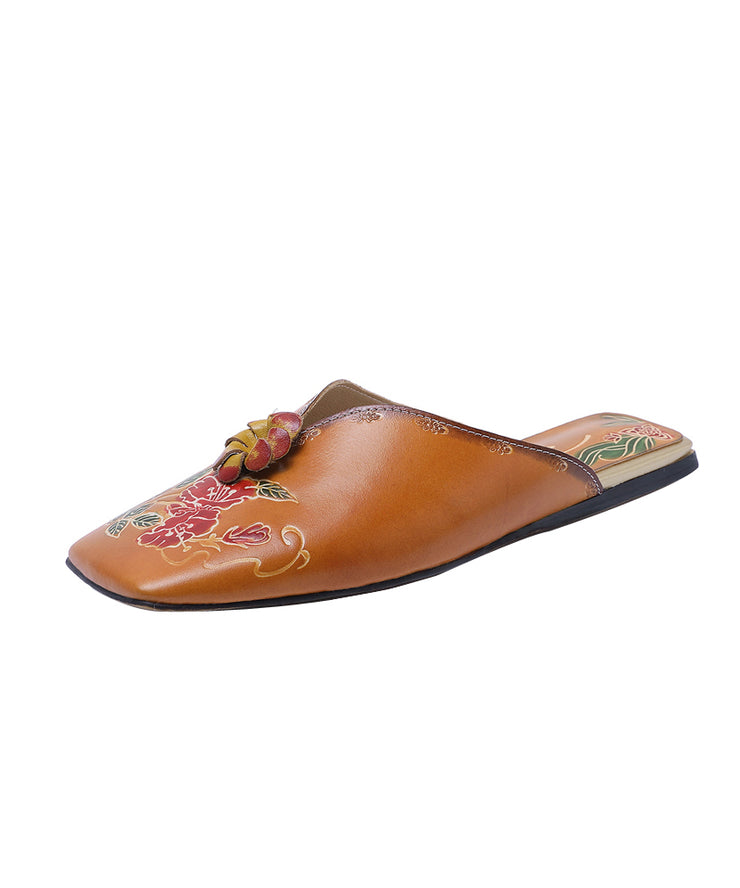 Boho Handmade Orange Comfy Embossed Slide Sandals