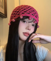 Boho Handmade Rose Hollow Out Bead Knit Boonie Hat