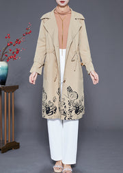 Boho Khaki Cinched Print Cotton Coat Outwear Fall