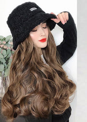 Boho Khaki Faux Fur Wig One Piece Bucket Hat