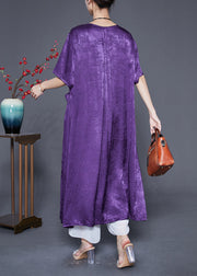 Boho Lavender Oversized Jacquard Silk Long Dress Summer