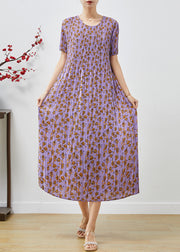 Boho Lavender Oversized Print Chiffon Party Dress Summer