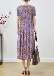 Boho Lavender Oversized Print Chiffon Party Dress Summer