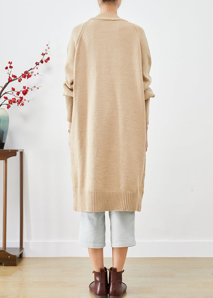 Boho Light Camel Oversized Horn Button Knit Loose Coat Fall