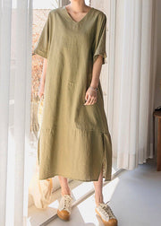 Boho Light Green O-Neck Patchwork Long Dresses Summer