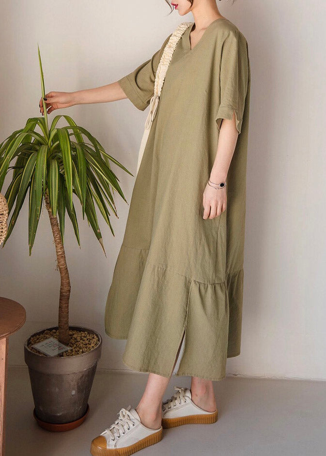 Boho Light Green O-Neck Patchwork Long Dresses Summer