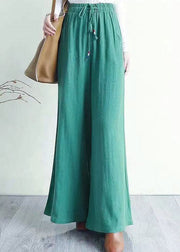 Boho Light Green Pockets Patchwork Drawstring Cotton Pants Spring