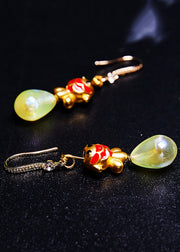 Boho Light Yellow Water Droplet Dog Gilding Drop Earrings