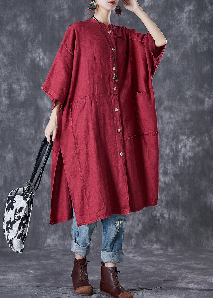 Boho Mulberry Oversized Patchwork Side Open Linen Long Cardigan Summer