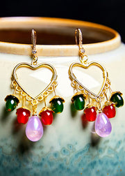Boho Multicolour Beads Heart-shaped Tassels Drop Earrings