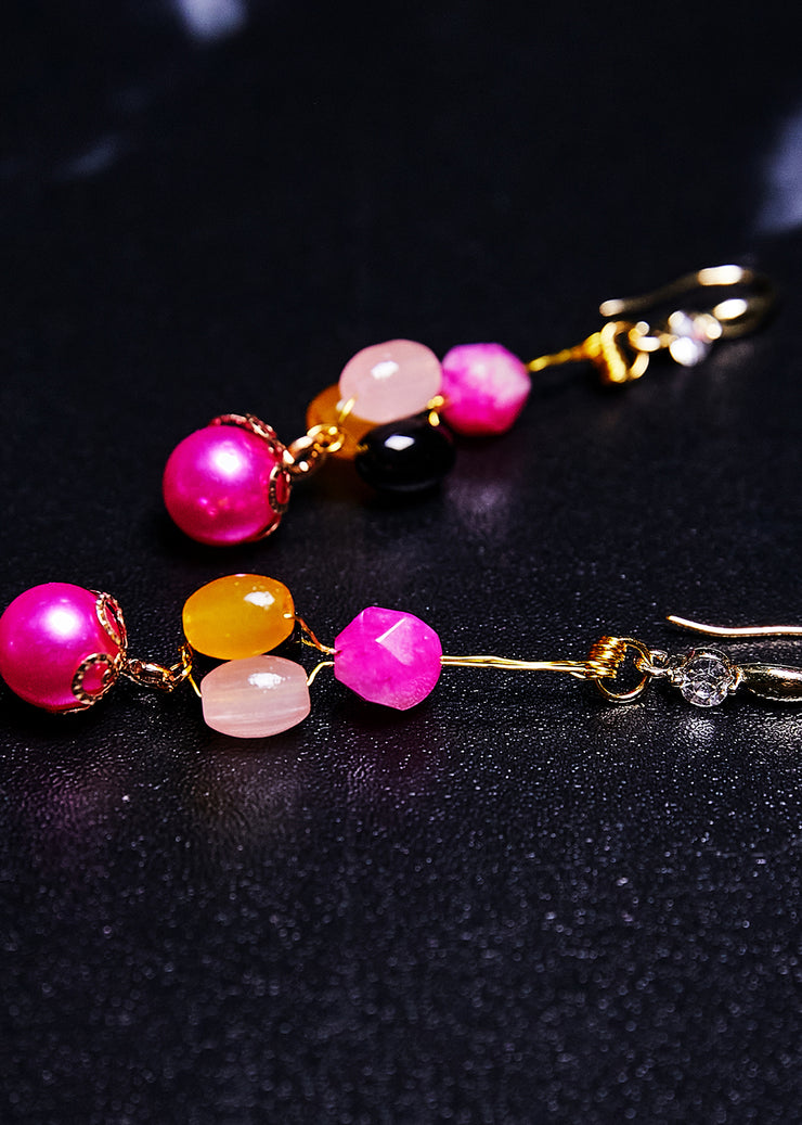 Boho Multicolour Jade And Pearl Drop Earrings