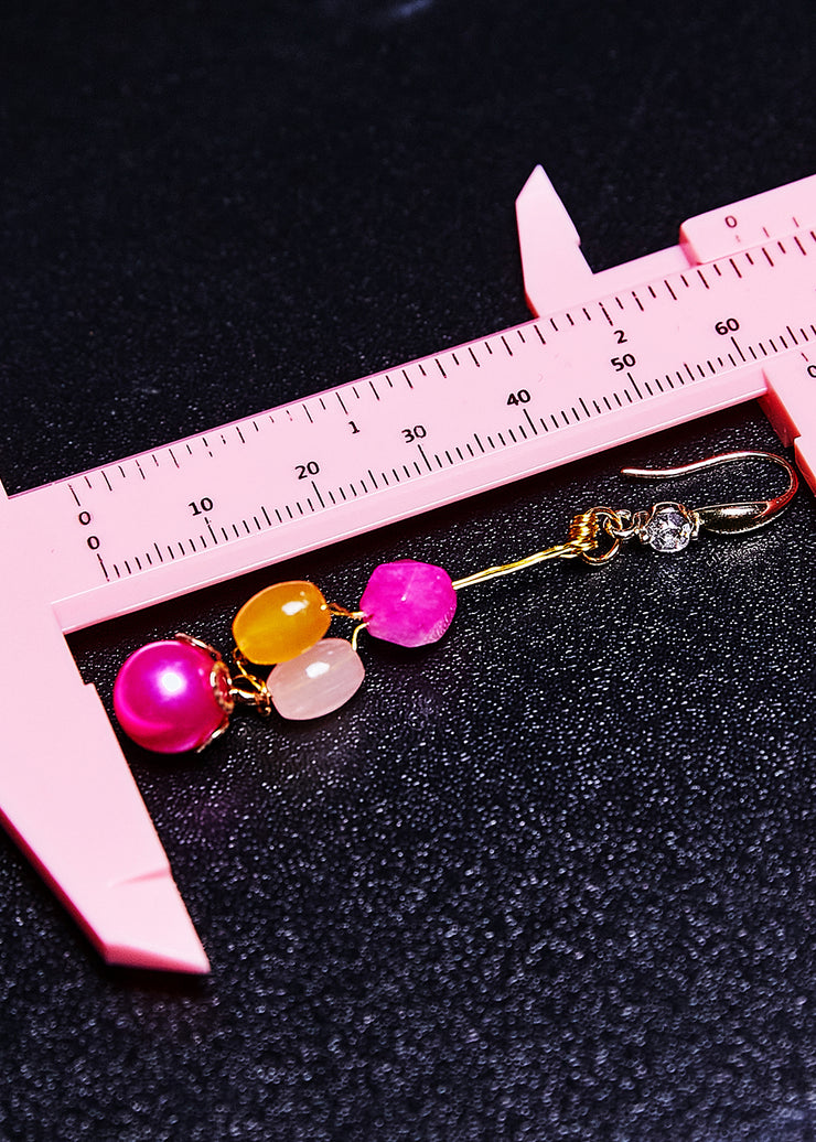 Boho Multicolour Jade And Pearl Drop Earrings