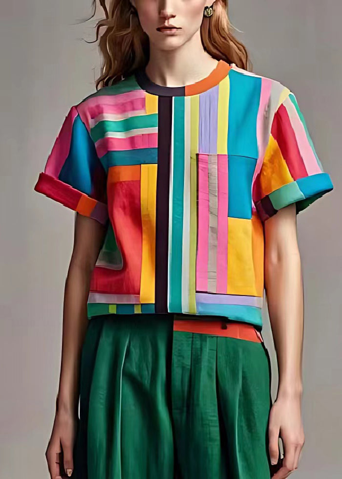 Boho Multicolour Oversized Striped Cotton Tops Summer