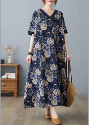 Boho Navy Oversized Print Cotton Vacation Dresses Summer