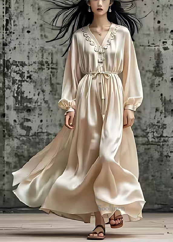 Boho Nude Tie Waist Exra Large Hem Silk Robe Dresses Summer