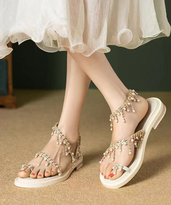 Boho Original Brown Pearl Tassel Splicing Walking Sandals