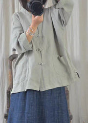 Boho Oversized Chinese Button Pockets Linen Shirt Fall