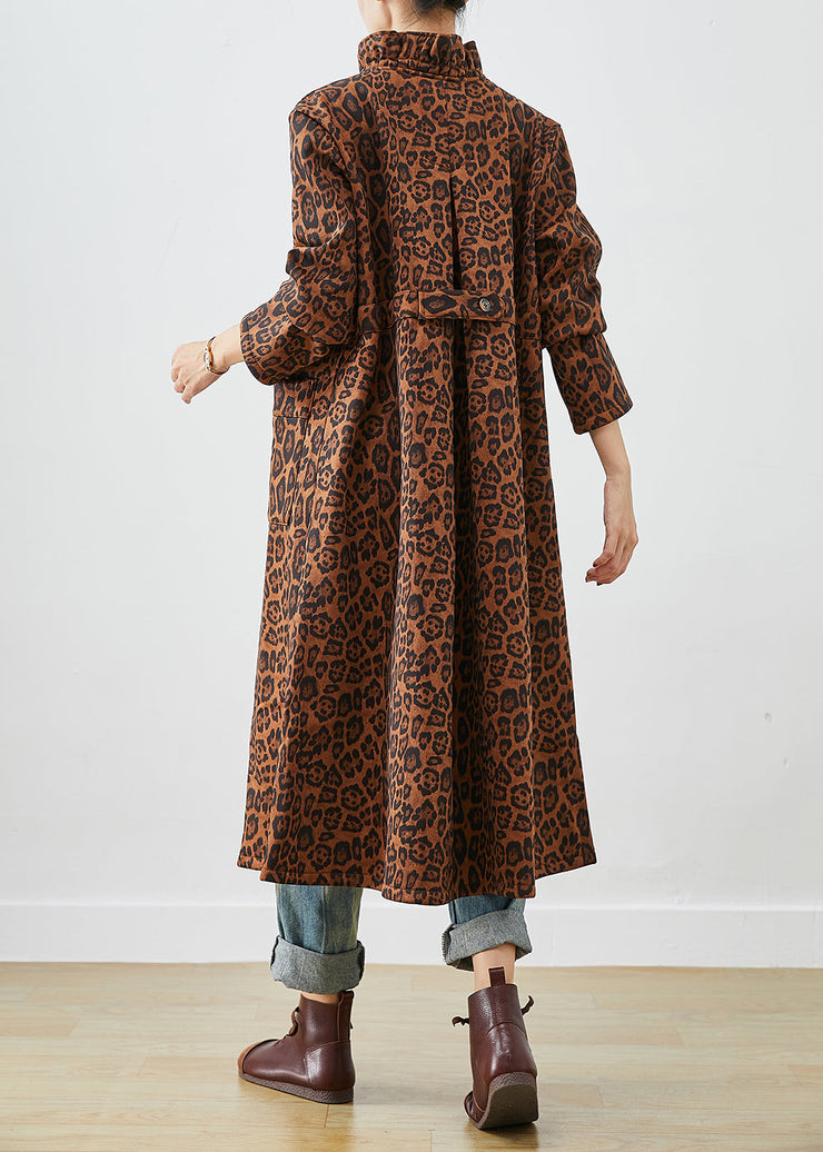 Boho Oversized Leopard Print Cotton Trench Coats Fall