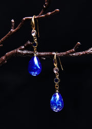 Boho Peacock Blue Water Droplet Gem Stone Drop Earrings