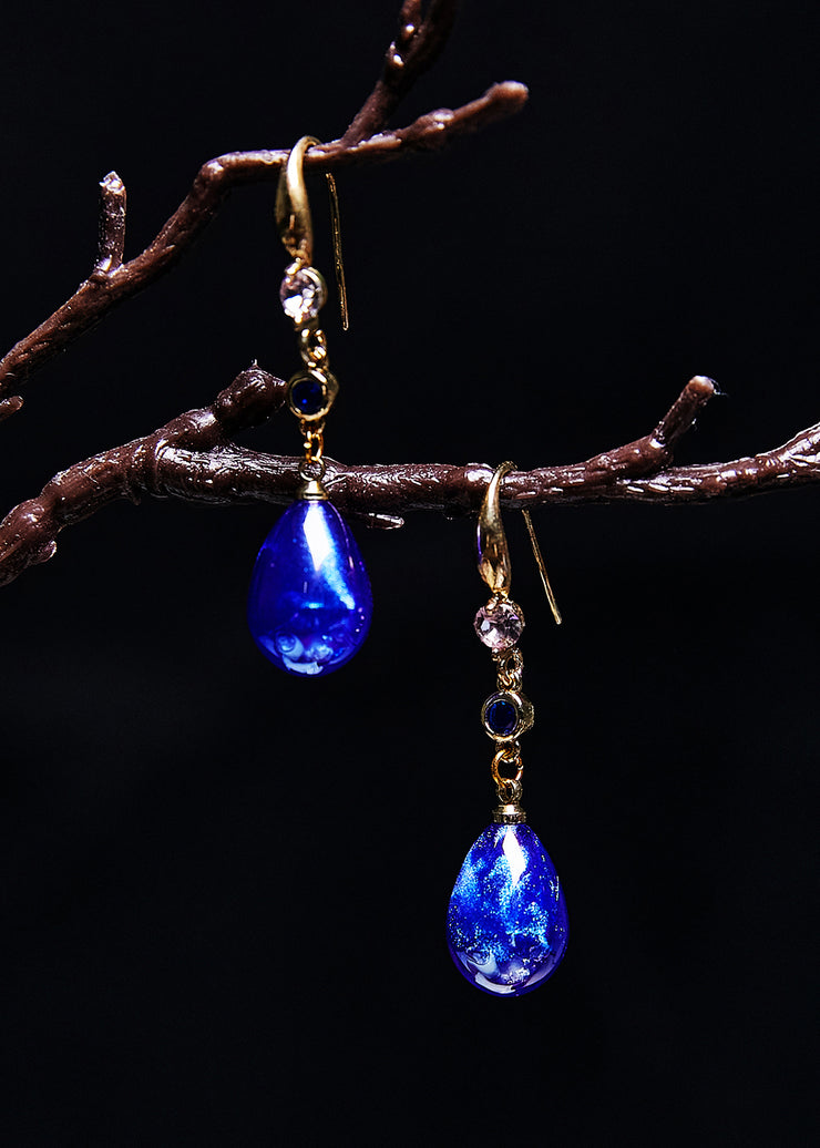 Boho Peacock Blue Water Droplet Gem Stone Drop Earrings
