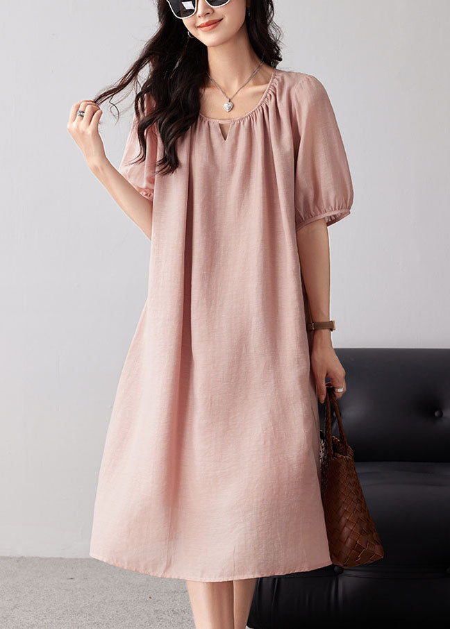 Boho Pink O-Neck Hollow Out Cotton Dresses Summer