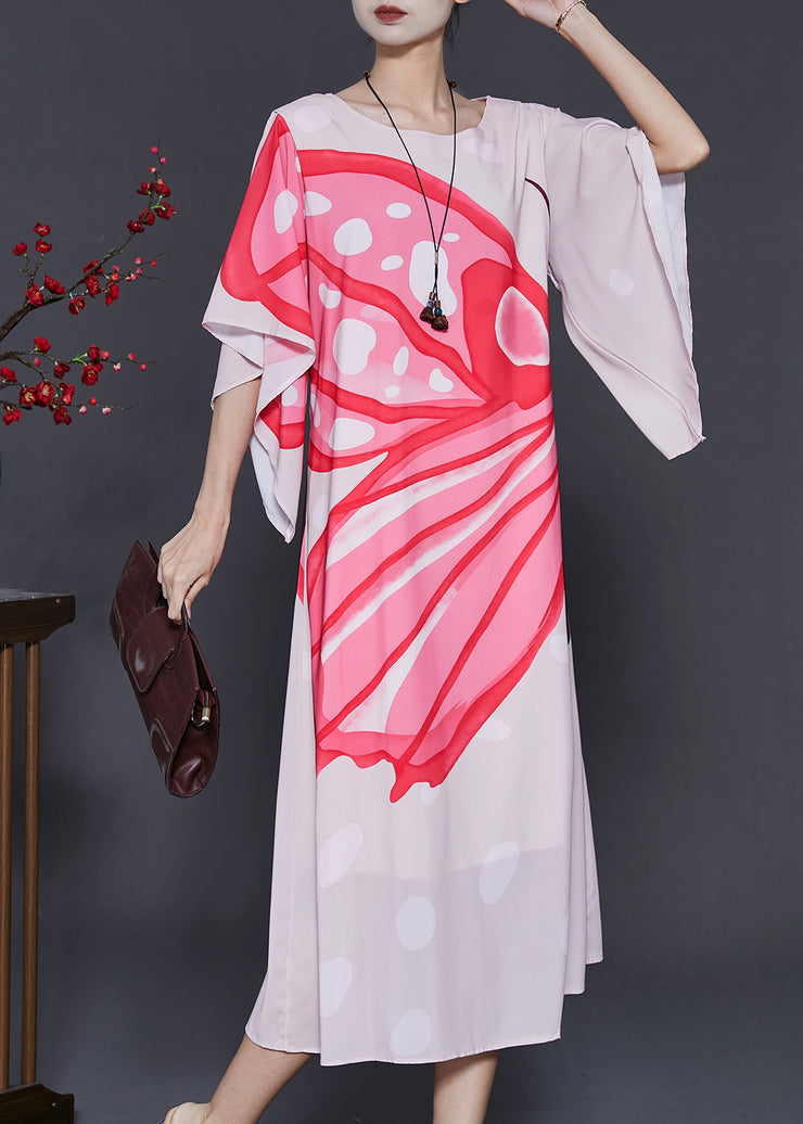 Boho Pink Oversized Print Chiffon Vacation Dresses Summer