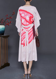 Boho Pink Oversized Print Chiffon Vacation Dresses Summer