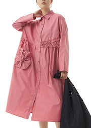 Boho Pink Ruffled Patchwork Cotton Shirts Dresses Spring