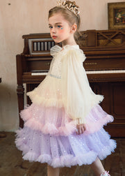 Boho Pink Sequins Tulle Girls Cake Mid Dress Fall