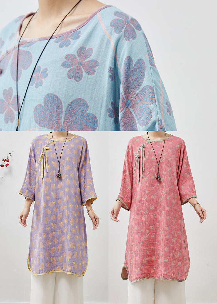 Boho Pink Tasseled Print Cotton Long Dress Spring
