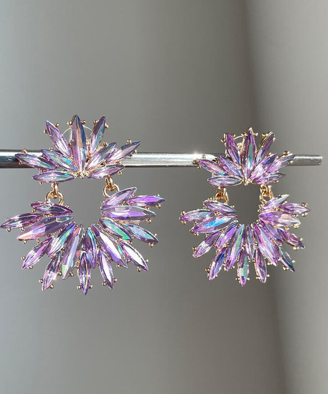 Boho Purple Acrylic Zircon Floral Hoop Earrings