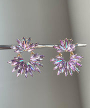 Boho Purple Acrylic Zircon Floral Hoop Earrings