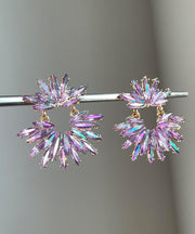 Boho Purple Acrylic Zircon Floral Hoop Earrings