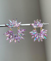 Boho Purple Acrylic Zircon Floral Hoop Earrings