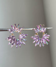 Boho Purple Acrylic Zircon Floral Hoop Earrings