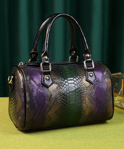 Boho Purple Embossed Durable Calf Leather Tote Handbag