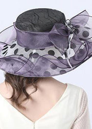 Boho Purple Floral Decorated Ruffles Tulle Floppy Sun Hat