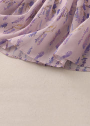 Boho Purple Print Elastic Waist Cotton Skirt Summer