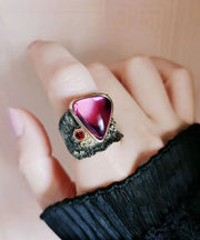 Boho Purple Sterling Silver Overgild Gem Stone Rose Rock Sugar Rings