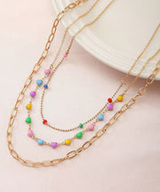 Boho Rainbow Alloy Beading Broken Silver Love Three Piece Set Princess Necklace