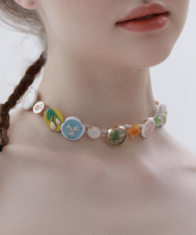 Boho Rainbow Alloy Beading Button Princess Necklace